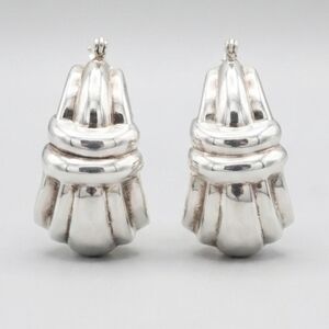 Vintage Heavy Chunky Ribbed Sterling Silver "Shrimp" Hoop Earrings